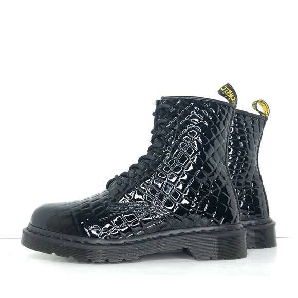 Dr Martens Patent Croc Emboss Black Leather Ankle Lace Up Boots Women’s 7 Shoes - Picture 3 of 12
